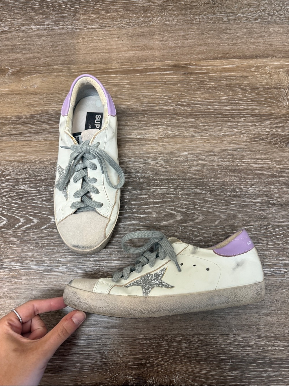 Golden Goose Super Star Sneakers Lavender Heel Accent Glitter Logo